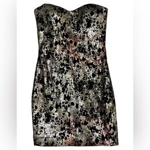 JOVANI Strapless Sequins Velvet Dress Silver Black Pink Size 2 Mini Formal Party